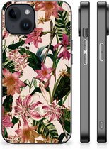 Leuk TPU Back Case Geschikt voor iPhone 15 Plus Telefoon Hoesje met Zwarte rand Bloemen