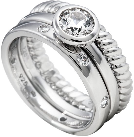 Diamonfire - Zilveren Ring - Gedraaid - Solitaire - Gladde ring