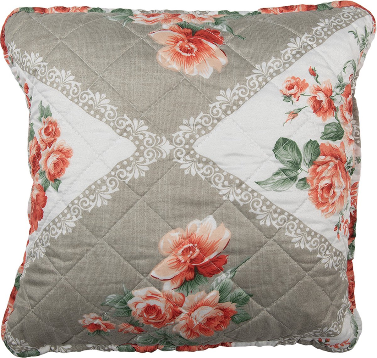 Clayre & Eef Kussenhoes 40x40 cm Grijs Roze Katoen Bloemen