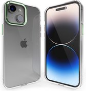 Coverzs telefoonhoesje geschikt voor Apple iPhone 14 hard case met metalen camera bumper - doorzichtige hard cover met opstaande randen rondom camera - camera bescherming - groen