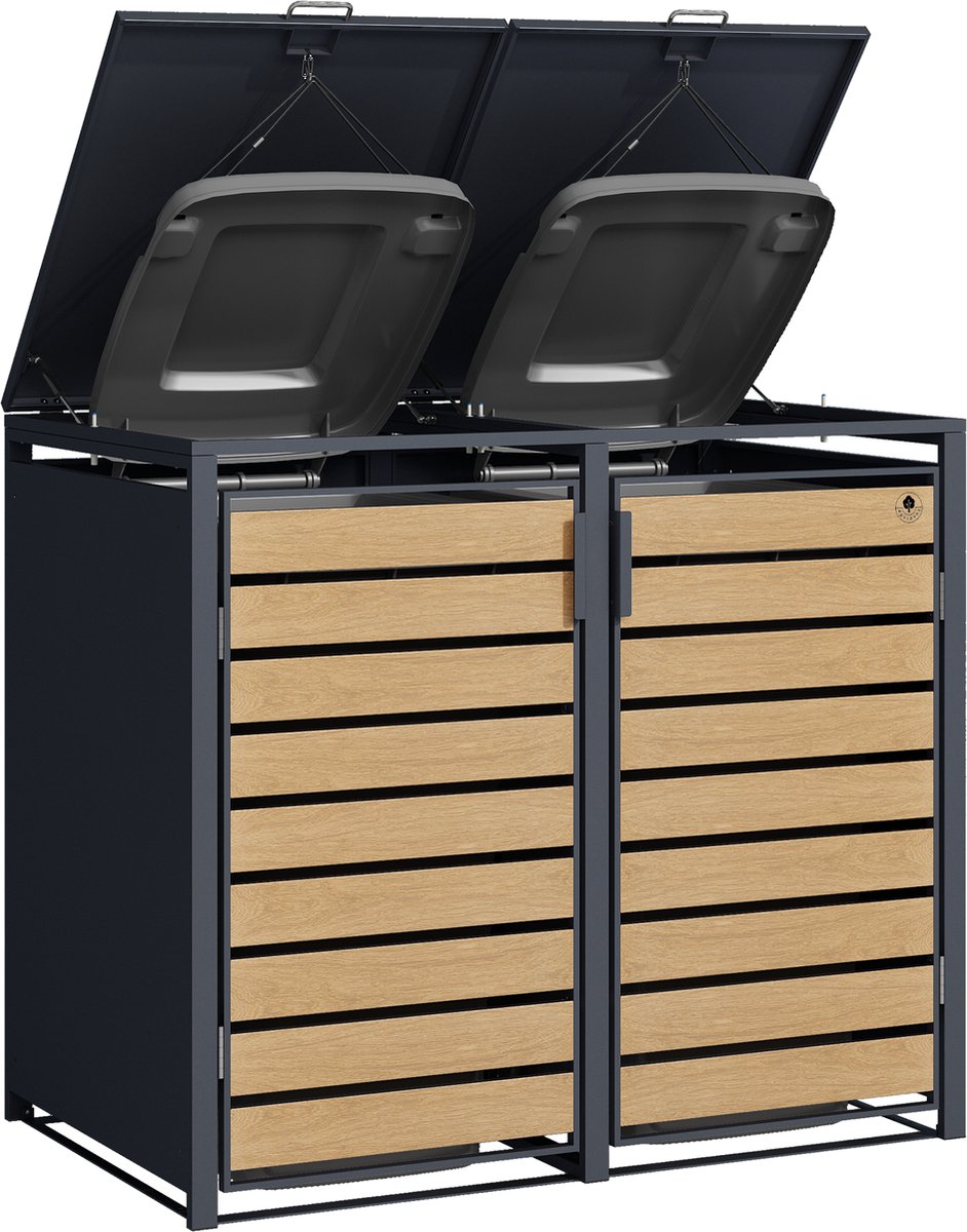 4gardenz® Containerombouw 2 Afvalbakken -kliko Ombouw - Grijs/houtlook