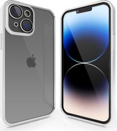 Coverzs telefoonhoesje geschikt voor Apple iPhone 14 Plus hoesje clear soft case camera cover - transparant hoesje met gekleurde rand - zilver