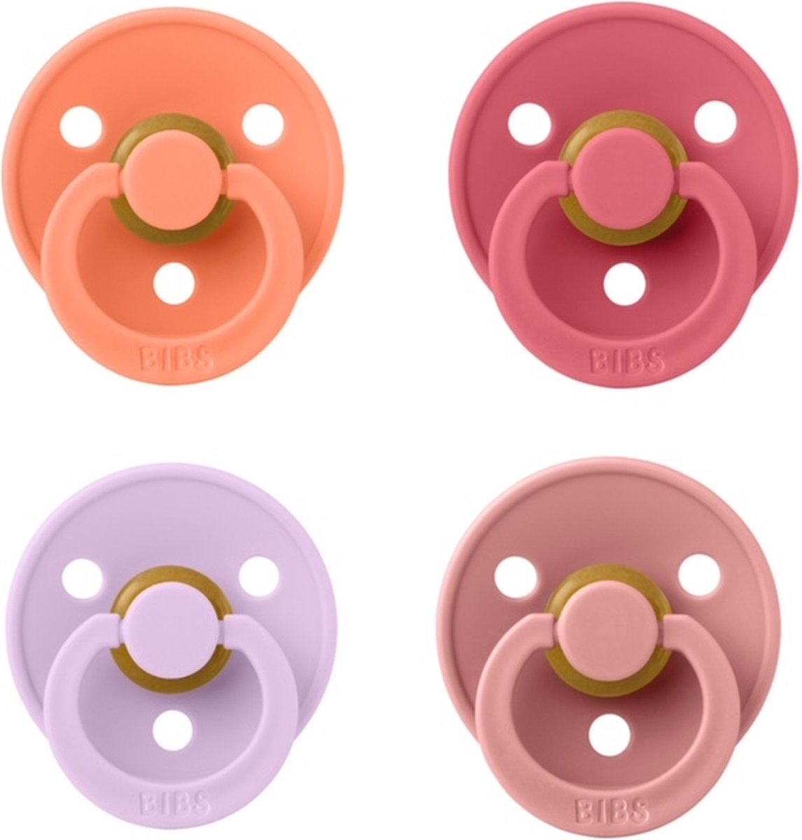 Bibs fopspeen 6-18 maand set 4 stuks Pumpkin,Coral,fossil grey en Dusty Pink maat 2