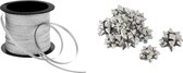 Zilver Lint Voor Geschenkverpakkingen 5mm X 20m + 12 X Ster Mat Zilver 6cm / Cadeaustrikken - Starbows - met plakstrip - decoratie strikken / Inpaklint krullint sierlint inpak lint cadeaulint rol bolduc