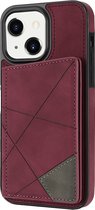 Hoesje geschikt voor iPhone 15 - Backcover - Pasjeshouder - Portemonnee - Camerabescherming - Stijlvol patroon - TPU - Bordeaux Rood