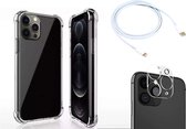 OneOne Camera lens protector, hoesje en oplaadkabel. 1 m USB C naar Lightning kabel wit, Shock Corner Case en camera protector van glas zijn volledig transparant. Geschikt voor iPhone 11 Pro.