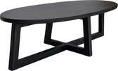 Salontafel Tana - mat zwart - ovaal tafelblad - mango hout - geometrische tafelpoten - lengte 140 cm. - hoogte 40 cm.