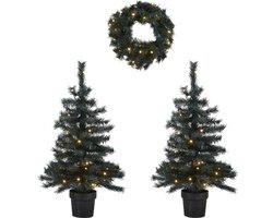Wehkamp Home 2 verlichte kerstbomen en krans Fraser (h95 x Ø55 cm)