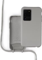 Coverzs Silicone case met koord - Telefoonhoesje met koord - Backcover hoesje met koord - touwtje - geschikt voor Samsung Galaxy S20 Ultra - grijs