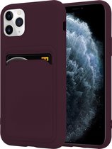 ShieldCase telefoonhoesje geschikt voor Apple iPhone 11 Pro Max siliconen hoesje met pasjeshouder - case met ruimte voor pasjes - aubergine