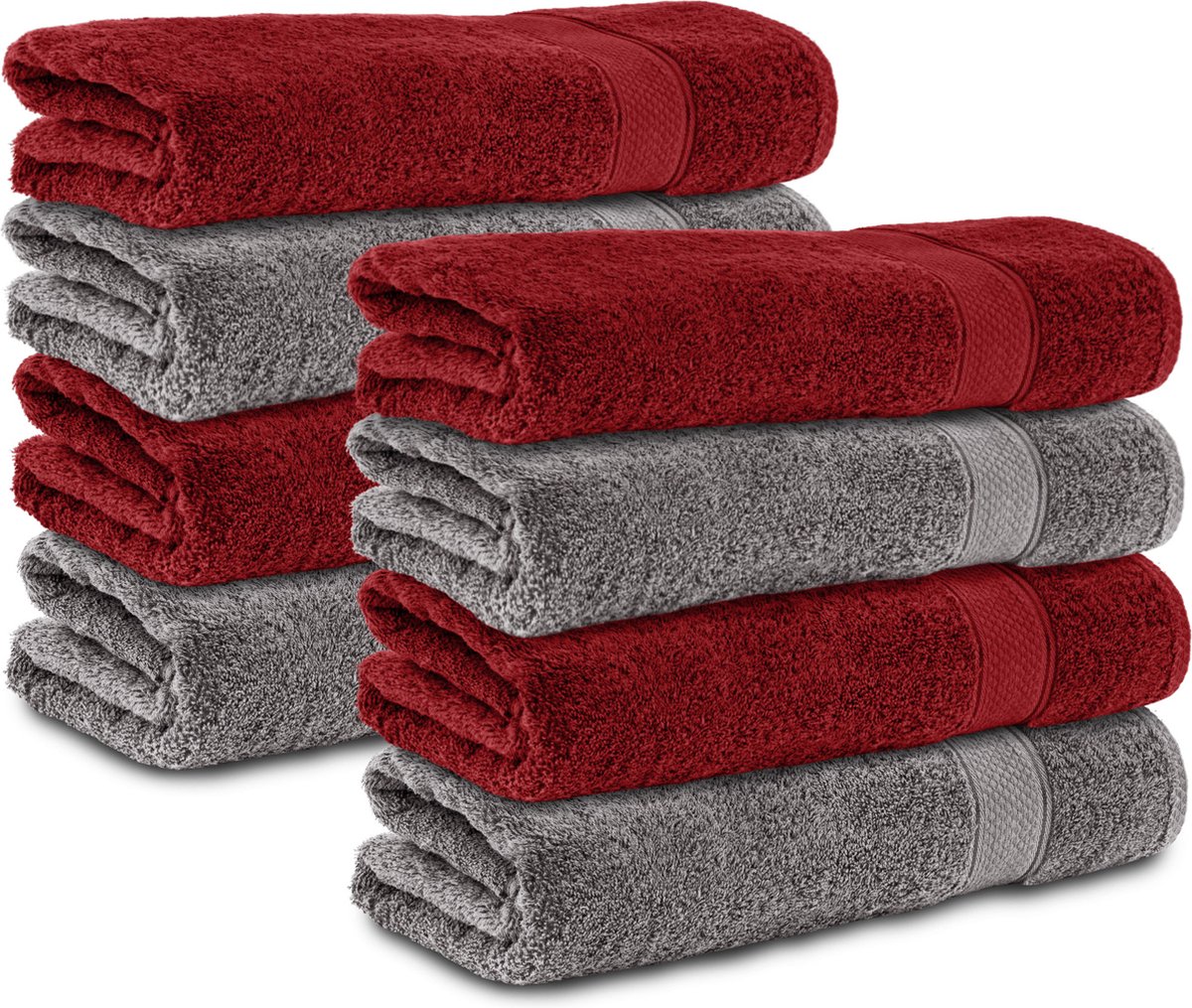 Komfortec 8x Handdoek 70x140 - 100% Katoen – Handdoekenset - Zacht - Antracietgrijs&Rood