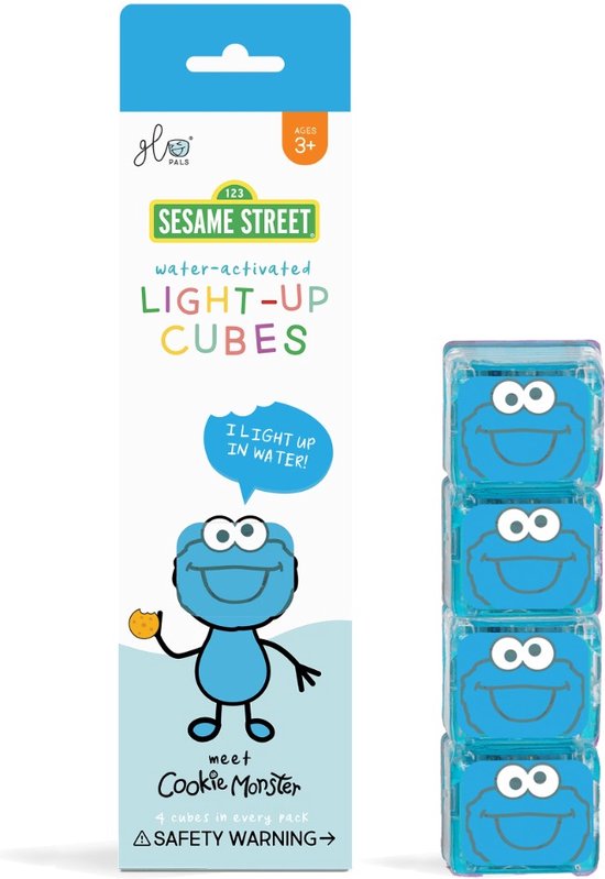 Glo Pals Cookie Monster light up cubes, 4 stuks, blauw, Sesamstraat van Glo Pals — afbeelding 2