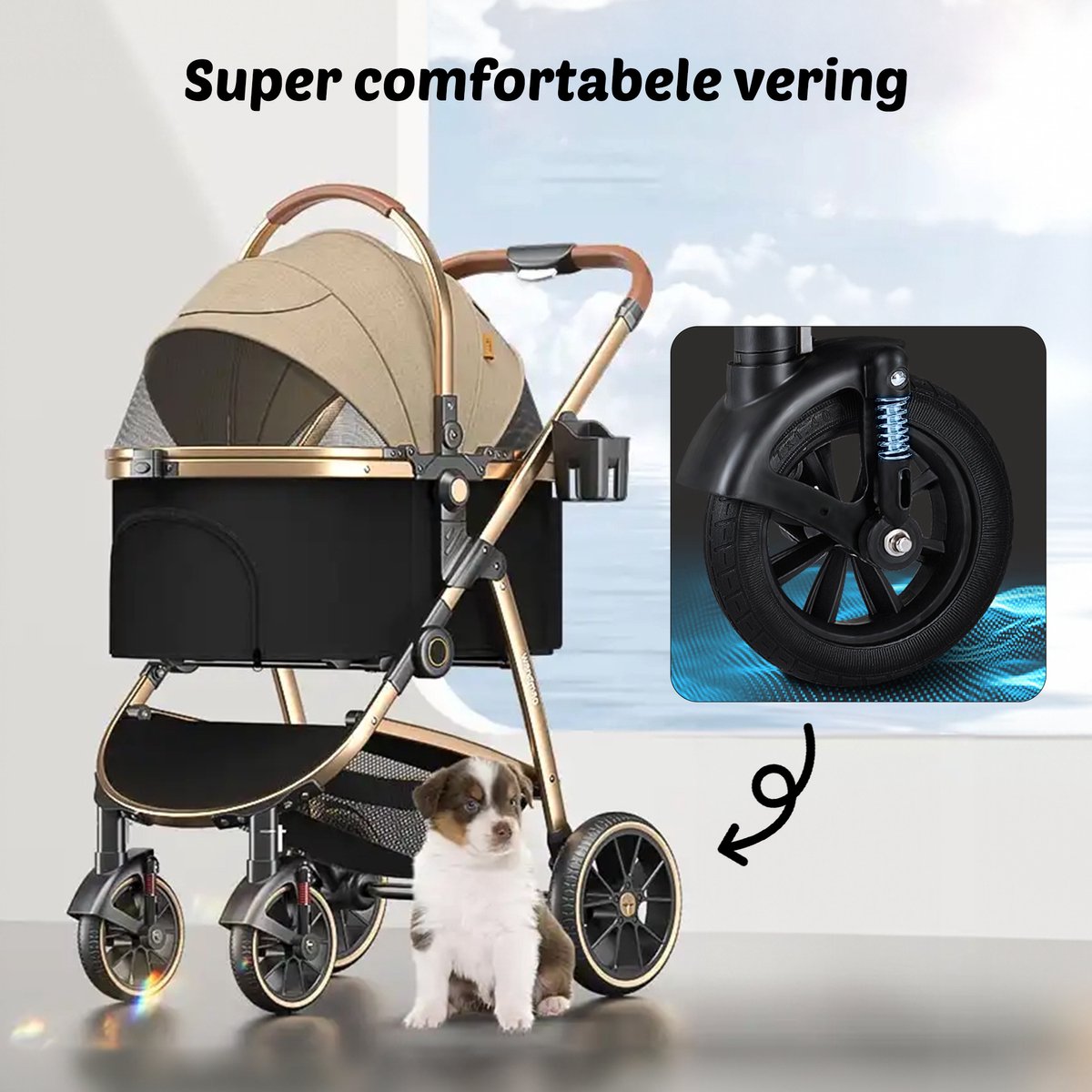 Poussette pour chien de Luxe - Accessoires de vêtements pour bébé inclus, Pliable