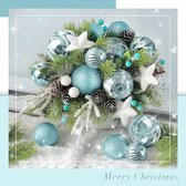 128 kerstballen, kerstboomdecoratie, ornamenten, onbreekbare ballen voor kerstversiering, feestdagen, feestelijke decoratie, glanzend, mat, glitter versierde kerstballen (blauw)