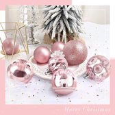 128 kerstballen, geassorteerde onbreekbare kerstboomversieringen, set decoratieve kerstballen met hangers, herbruikbare, draagbare geschenkverpakking, voor in de kerstboom (roze)