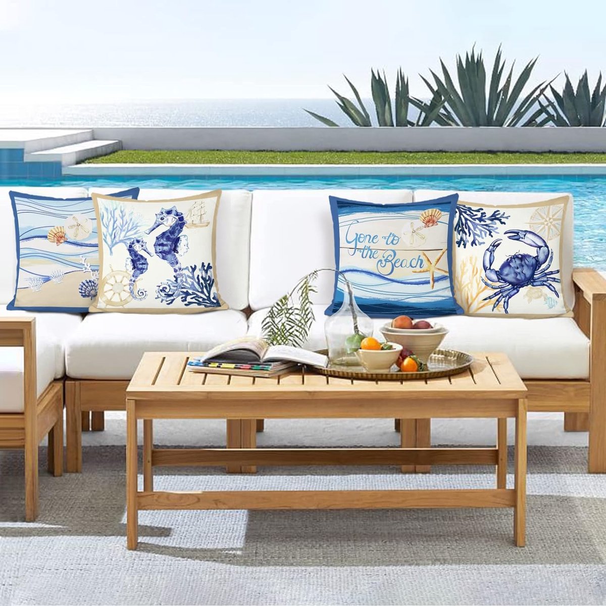 Kussenslopen, 45 x 45 cm, set van 4, zomer, blauw, oceaan, strand Kussenslopen, 45 x 45 cm, set van 4, zomer, blauw, oceaan, strand