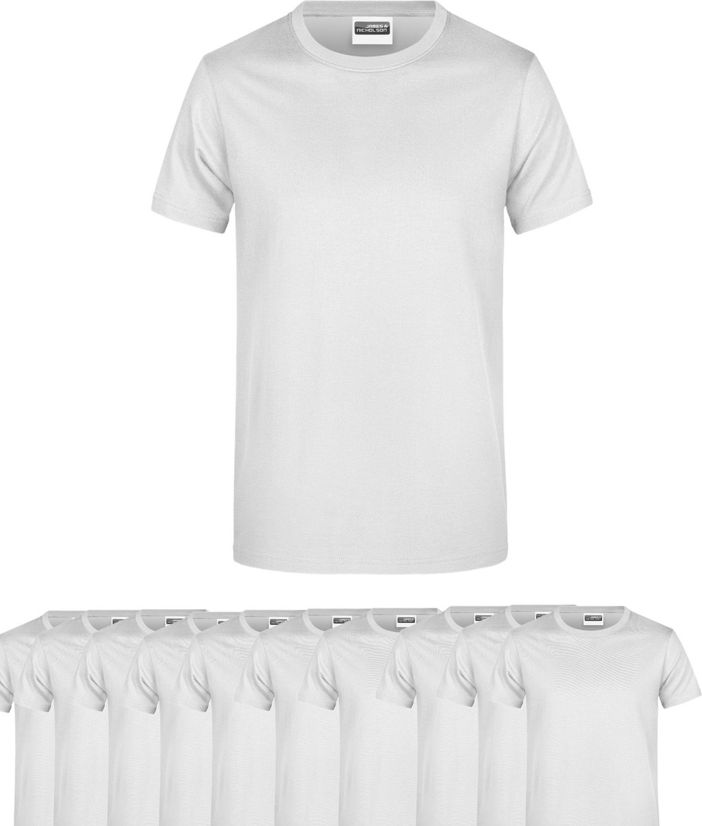 James & Nicholson 10 Pack Witte T-Shirts Heren, 100% Katoen Ronde Hals, Ondershirts Maat XXL