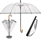Transparante paraplu bruiloft met hoogwaardig echt houten handvat Ø 120cm - elegante grote paraplu 2 personen transparant XXL - model Cardiff