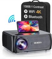Wimius K8 Projector - Mini Beamer - Scherm - Projector - Mini projector - 4K Kwaliteit - 15.000 Lumen - WiFi & Bluetooth - Draagbaar - Zwart