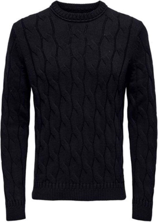Pull homme - Onsphiip - Only & Sons- Zwart- Pull torsadé - coupe classique - Col rond - Taille S
