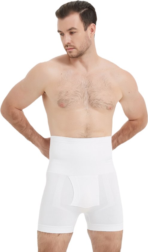 Linorie Corrective Boxer Shorts Hommes Taille Haute Cummerbund Waist Shaper - Wit - 3XL