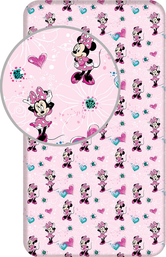 Disney Minnie Mouse Hoeslaken Fleurs - Simple - 90 x 190/200 cm - Katoen