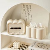 Tissuebox Beige - Stijlvolle Rechthoekige Box met 6 Charmante Rondingen en Handige Springveer voor Tissues