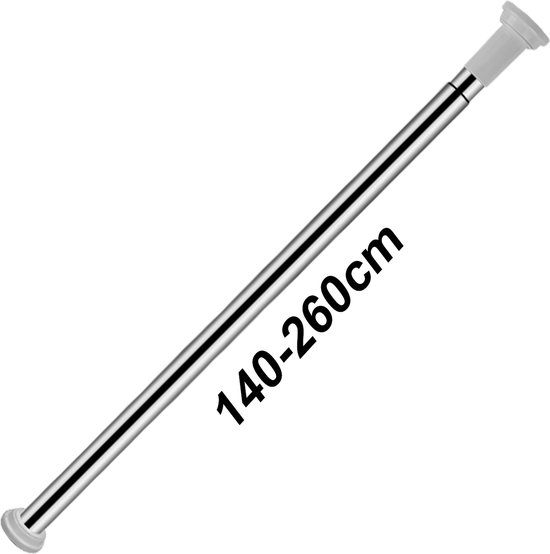 Tringle à rideau de douche sans Embouts 140-260 cm - Tringle à rideau extensible à l'infini antidérapante - Tringle télescopique en aluminium - Tringle à vêtements