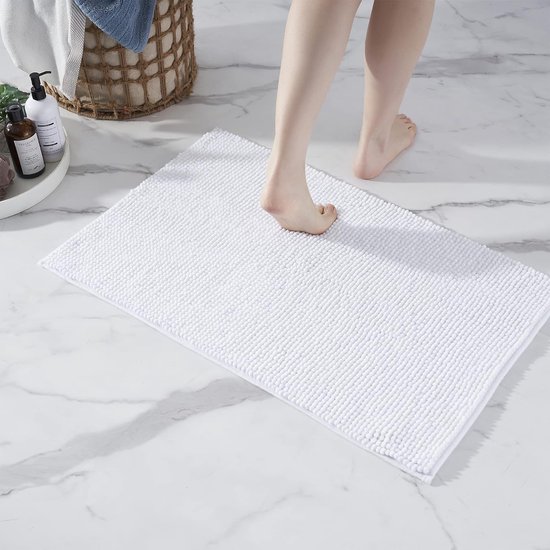 Badmat antislip, combineerbaar als badmatset, badkamertapijt, badmat, wasbaar van chenille, douchemat voor douche, badkuipen, wc-decoratie, wit, 50 x 80 cm
