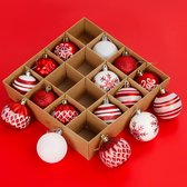 Kerstballen rood/wit, 16 stuks, kerstboomversiering, hangende kerstdecoratie, doorsnee 6 cm, kerstboom decoratieset