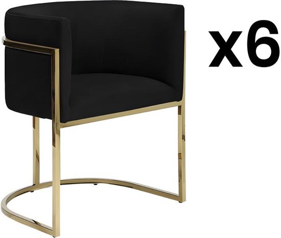 PASCAL MORABITO Set van 6 stoelen met armleuningen - Velours en roestvrij staal - Zwart en goudkleurig - PERIA - van Pascal Morabito L 60 cm x H 76 cm x D 56.5 cm
