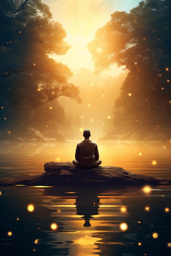 Meditatie Poster | Mediterende Monnik | Innerlijke Rust | Yoga Poster | Poster Boeddhisme | Reiki Poster | Massage Poster | Kunst Poster | 51x71cm | Woondecoratie | Muurposter | BY | Geschikt om in te lijsten