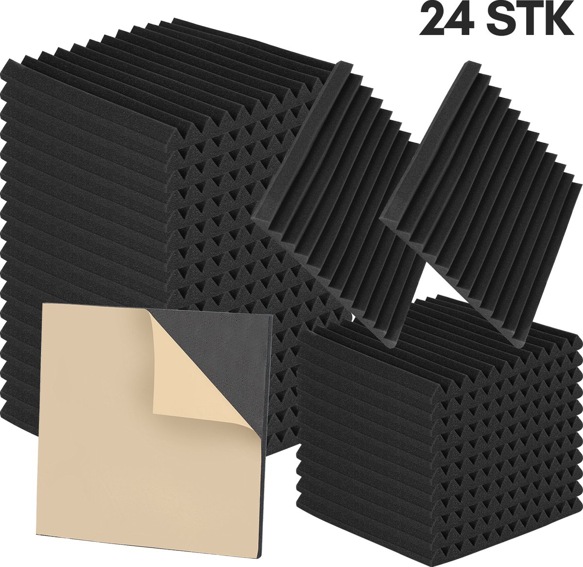 Akoestische Panelen – Zelfklevend – 30x30x2,5cm– 24 stuks Geluidsisolatie – Geluidsdemper – Acoustic Foam Panels – Wandpaneel