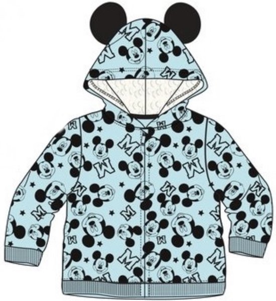 Disney Mickey Mouse Baby Vest - Lichtblauw - Gevoerde Capuchon - Maat 74