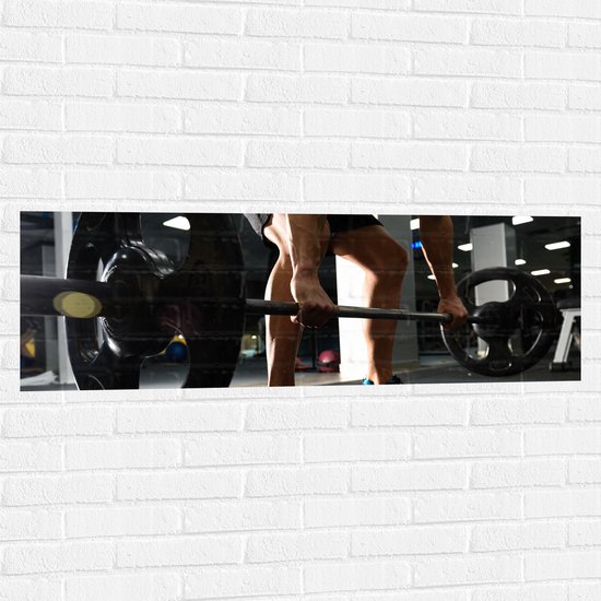 Muursticker - Mens - Spieren - Schoenen - Oefening - Sporten - Fitness - Sportschool - Gewichten - 120x40 cm Foto op Muursticker