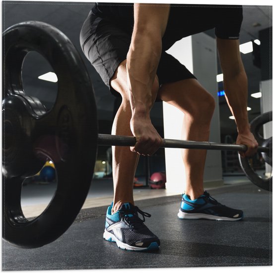 Vlag - Mens - Spieren - Schoenen - Oefening - Sporten - Fitness - Sportschool - Gewichten - 50x50 cm Foto op Polyester Vlag
