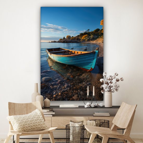Tableau sur toile Bateau - Lac - Nature - Maritime - Water - 120x180 cm - Décoration murale XXL
