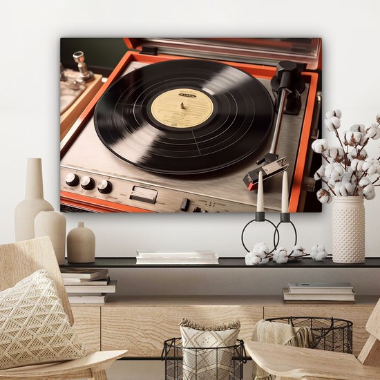 Tableau sur toile Vintage - Tourne-disque - Disque - Musique - 150x100 cm - Décoration murale