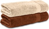 Komfortec – serviettes de bain, 2x serviettes de bain 70x140 cm, serviettes de douche, 100% Katoen, Handdoeken, tissu éponge, douces et absorbantes, marron et beige