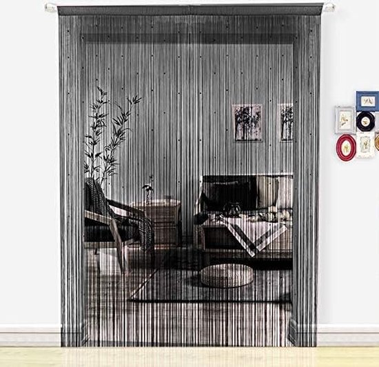 kralengordijn voor deuren, woonkamer, als scheidingswand of decoratie, textiel, zwart, 90x245cm