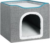 Opvouwbare kattenmand, groot kattenhuis, hol voor huiskatten met krabplank en speelbal, 42 x 42 x 35,5 cm, grijs