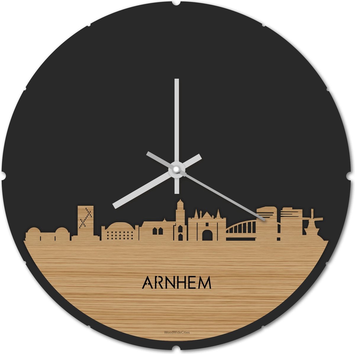 Skyline Klok Rond Arnhem Bamboe hout - Ø 44 cm - Stil uurwerk - Wanddecoratie - Meer steden beschikbaar - Woonkamer idee - Woondecoratie - City Art - Steden kunst - Cadeau voor hem - Cadeau voor haar - Jubileum - Trouwerij - Housewarming -