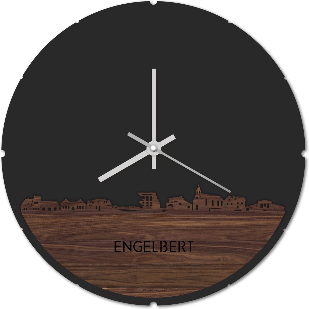 Skyline Klok Rond Engelbert Notenhout - Ø 44 cm - Stil uurwerk - Wanddecoratie - Meer sted