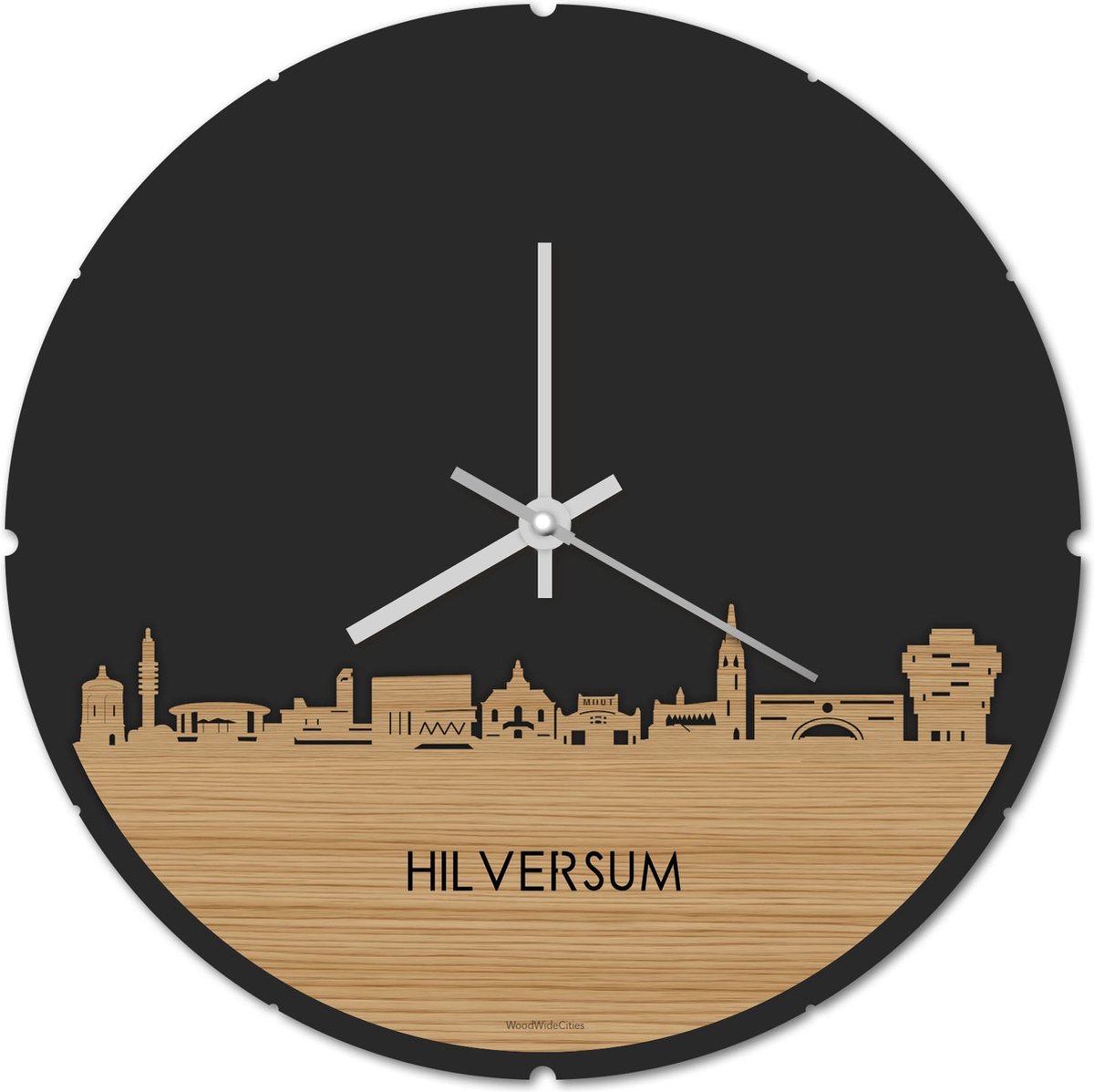 Skyline Klok Rond Hilversum Bamboe hout - Ø 44 cm - Stil uurwerk - Wanddecoratie - Meer steden beschikbaar - Woonkamer idee - Woondecoratie - City Art - Steden kunst - Cadeau voor hem - Cadeau voor haar - Jubileum - Trouwerij - Housewarming -