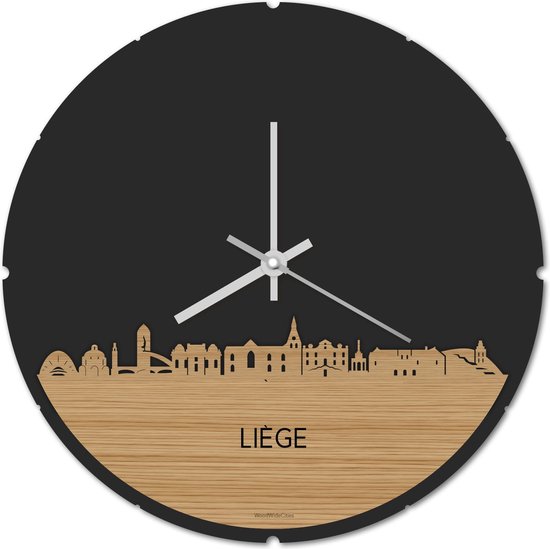 Skyline Klok Rond Liège Bamboe hout - Ø 44 cm - Stil uurwerk - Wanddecoratie - Meer steden beschikbaar - Woonkamer idee - Woondecoratie - City Art - Steden kunst - Cadeau voor hem - Cadeau voor haar - Jubileum - Trouwerij - Housewarming -