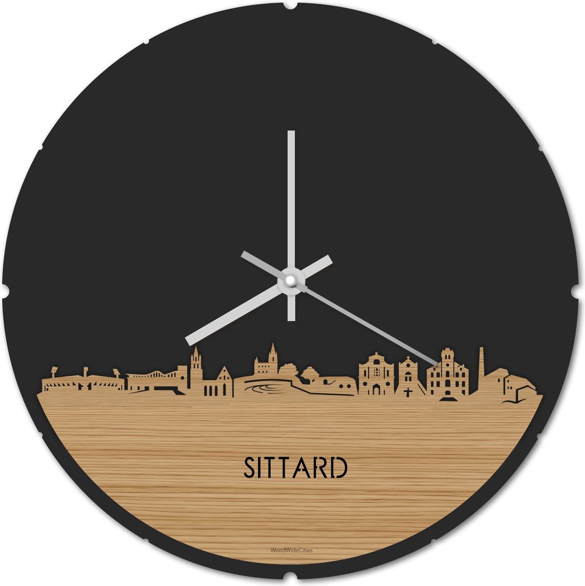 Skyline Klok Rond Sittard Bamboe hout - Ø 44 cm - Stil uurwerk - Wanddecoratie - Meer steden beschikbaar - Woonkamer idee - Woondecoratie - City Art - Steden kunst - Cadeau voor hem - Cadeau voor haar - Jubileum - Trouwerij - Housewarming -