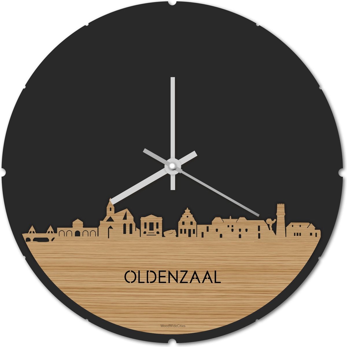 Skyline Klok Rond Oldenzaal Bamboe hout - Ø 44 cm - Stil uurwerk - Wanddecoratie - Meer steden beschikbaar - Woonkamer idee - Woondecoratie - City Art - Steden kunst - Cadeau voor hem - Cadeau voor haar - Jubileum - Trouwerij - Housewarming -