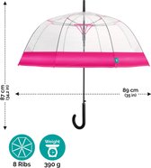 Paraplu transparant dames vrouwen - doorzichtige paraplu koepel vormig - klokparaplu automatisch stormbestendig - stokscherm helder grootte - diameter 89 cm - Perletti, Roze rand, Stokscherm