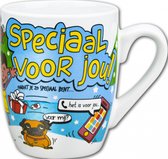 Mok - Bonbons - Speciaal voor jou - Cartoon - In cadeauverpakking met gekleurd krullint