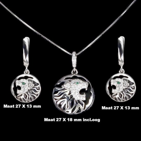 Hetty'S - Schitterende zilveren sieradenset - een hanger in de vorm van een tijgerkop - bijpassende oorhangers.